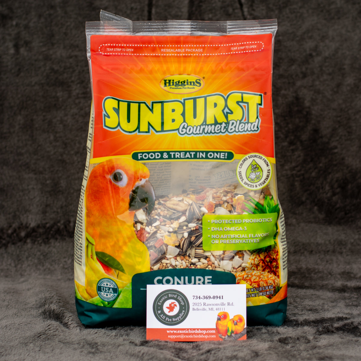 Higgins SunBurst Gourmet Blend Conure Food 3LB Exotic Bird Shop
