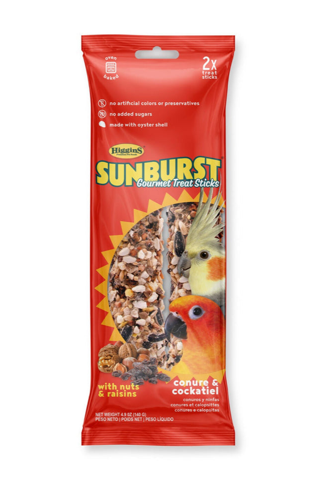 Higgin’s Sunburst Gourmet Sticks Conure & Cockatiel nuts & raisins