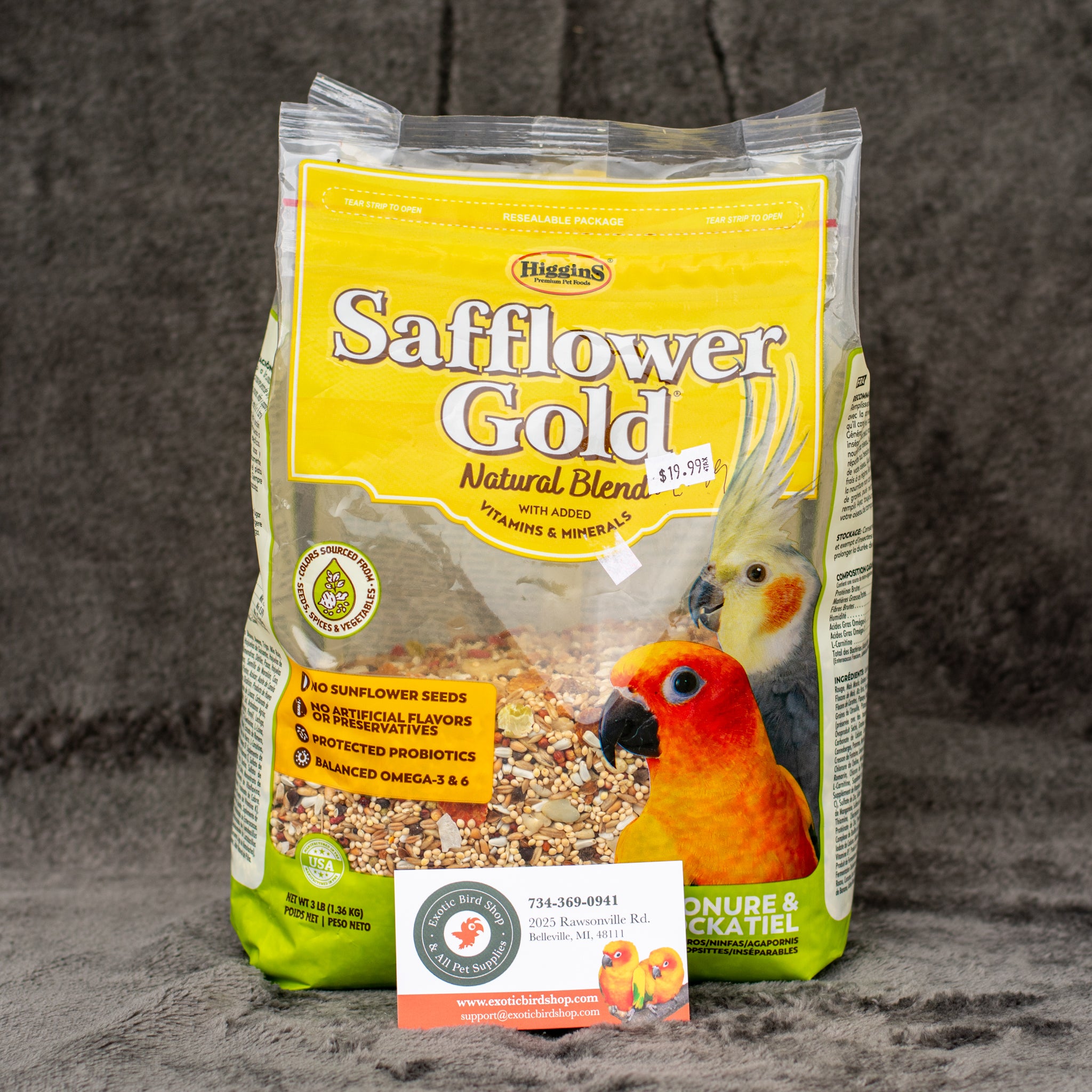 Higgins Safflower Gold Natural Blend Conure Cockatiel Food 3LB Exotic Bird Shop